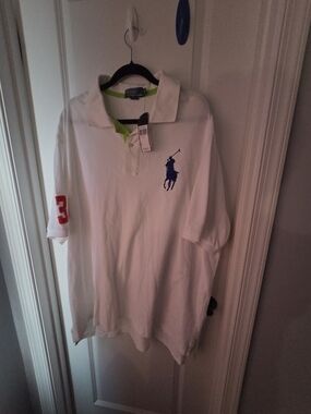 Ralph Lauren White Polo with Navy Pony and Red Sleeve Number
